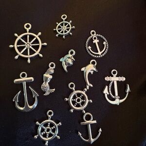 Nautical Maritime Ocean Beach Silver Charms Set